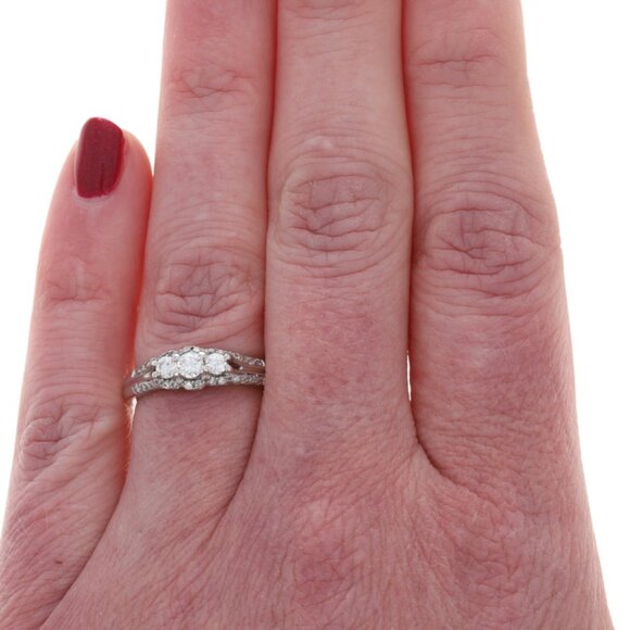 White Gold Diamond Engagement Ring - 14k Round Brilliant .50ctw Three-Stone - Picture 2 of 6
